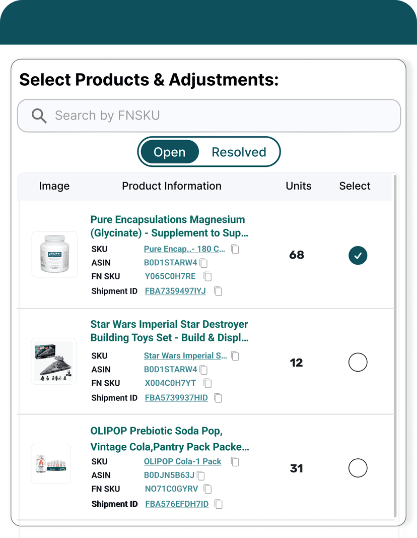 Select Products and Adjustments